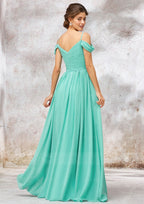 Long/Floor-Length Chiffon Bridesmaid Dress, V-Neck, Sleeveless, With Pleats BM bride