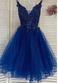 Radiant A-Line V-Neck Sleeveless Tulle Mini Homecoming Dress With Appliqued Beading And Sequins BM bride
