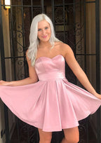 Modern A-Line Sweetheart Mini Satin Homecoming Dress With Ruffles BM bride