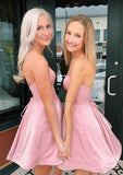 Modern A-Line Sweetheart Mini Satin Homecoming Dress With Ruffles BM bride