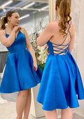 Classic A-Line V-Neck Sleeveless Satin Mini Homecoming Dress BM bride