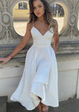 Sophisticated A-Line V-Neck Sleeveless Satin Tea-Length Homecoming Dress BM bride