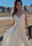 Sophisticated A-Line V-Neck Sleeveless Satin Tea-Length Homecoming Dress BM bride