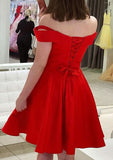 Lovely A-Line Off-The-Shoulder Mini Satin Homecoming Dress BM bride