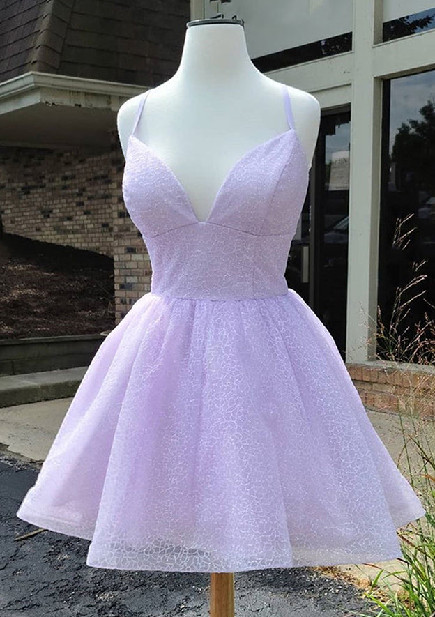 Elegant A-Line V-Neck Sleeveless Organza Mini Homecoming Dress With Glitter BM bride