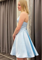Refined A-Line Square Neckline Sleeveless Satin Mini Homecoming Dress BM bride