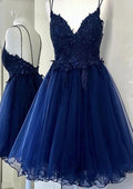 Sophisticated A-Line V-Neck Sleeveless Tulle Mini Homecoming Dress With Appliqued Beading Lace BM bride