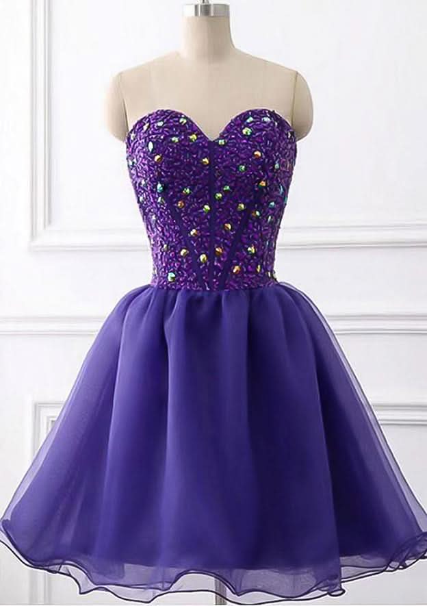 Enchanting A-Line Sweetheart Sleeveless Tulle Mini Homecoming Dress With Beading And Rhinestones BM bride
