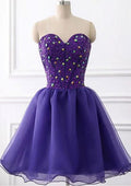 Enchanting A-Line Sweetheart Sleeveless Tulle Mini Homecoming Dress With Beading And Rhinestones BM bride