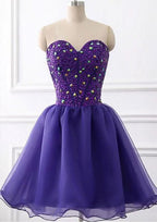 Enchanting A-Line Sweetheart Sleeveless Tulle Mini Homecoming Dress With Beading And Rhinestones BM bride