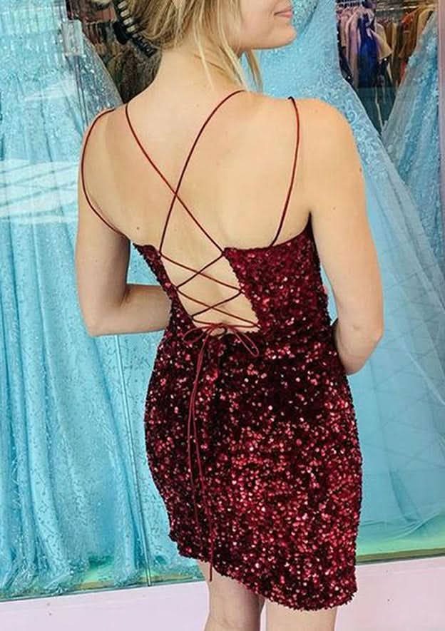 Sleek Sheath/Column V-Neck Sleeveless Sequined Mini Homecoming Dress BM bride
