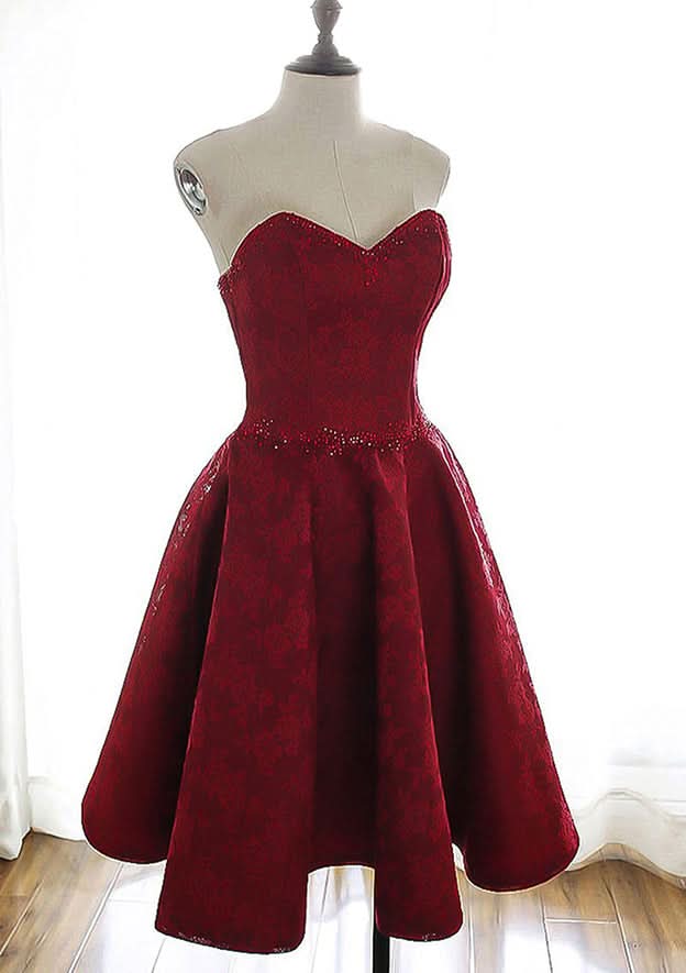 Lovely A-Line Sweetheart Sleeveless Lace Mini Homecoming Dress With Beading BM bride