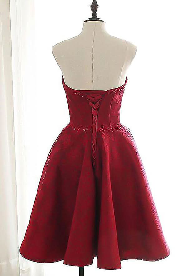 Lovely A-Line Sweetheart Sleeveless Lace Mini Homecoming Dress With Beading BM bride