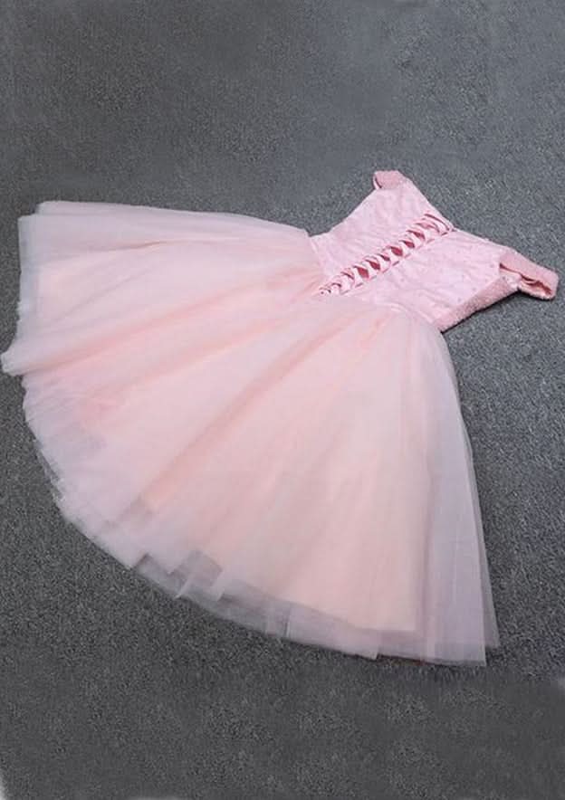 Radiant A-Line Off-The-Shoulder Sleeveless Tulle Mini Homecoming Dress With Sequins And Beading BM bride