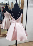Graceful A-Line V-Neck Sleeveless Satin Mini Homecoming Dress With Ruffles BM bride