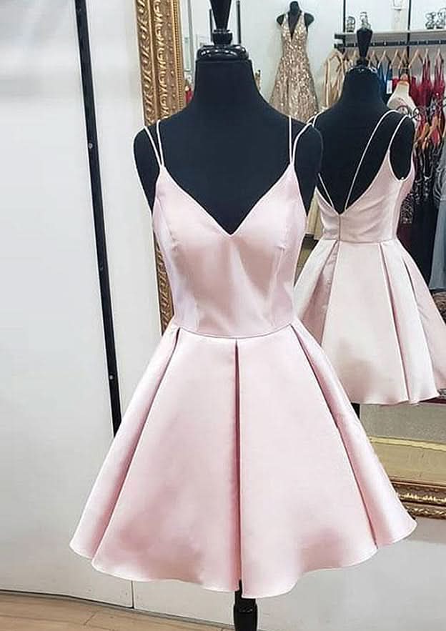 Graceful A-Line V-Neck Sleeveless Satin Mini Homecoming Dress With Ruffles BM bride