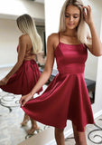Refined A-Line Square Neckline Sleeveless Satin Mini Homecoming Dress BM bride