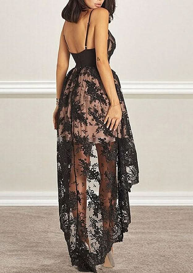 Modern A-Line V-Neck Sleeveless Lace Satin Asymmetrical Homecoming Dress With Sequins BM bride