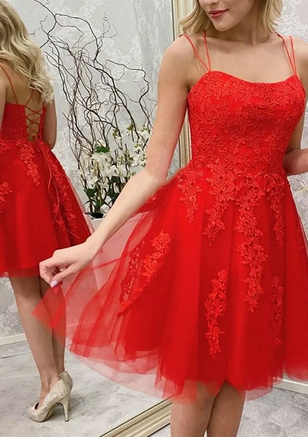 Sophisticated A-Line Bateau Sleeveless Lace Tulle Mini Homecoming Dress With Beading BM bride