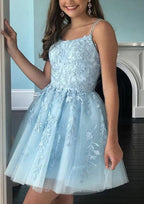 Chic A-Line Scoop Neck Sleeveless Lace Mini Homecoming Dress With Beading BM bride