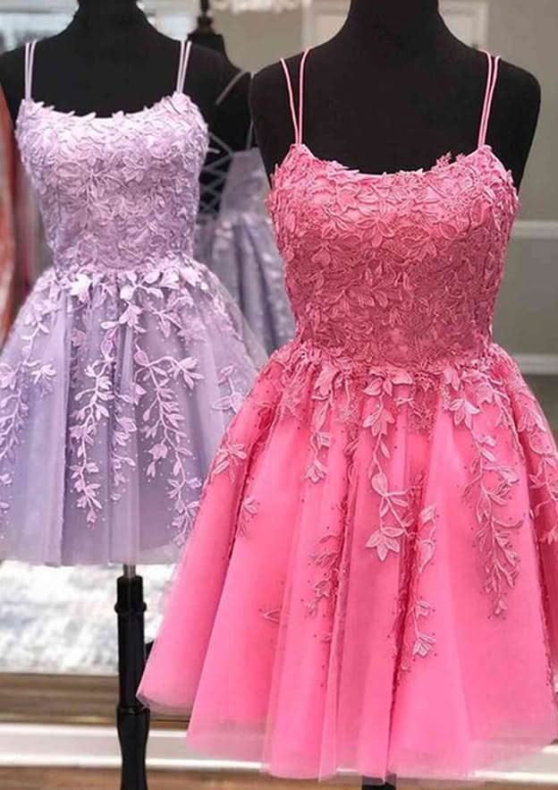 Chic A-Line Scoop Neck Sleeveless Lace Mini Homecoming Dress With Beading BM bride