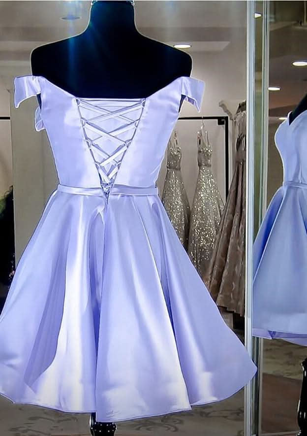 Graceful A-Line Off-The-Shoulder Sleeveless Charmeuse Mini Homecoming Dress BM bride