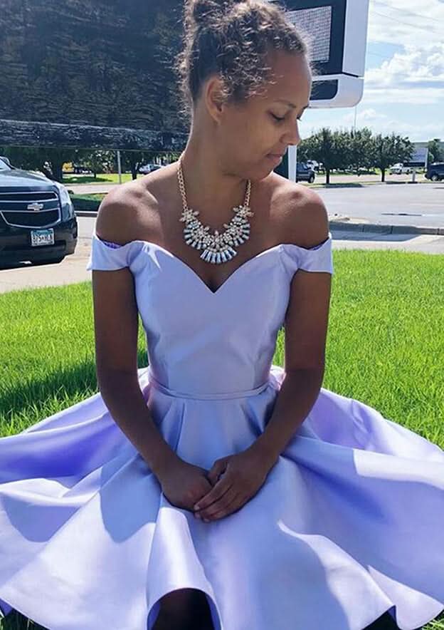 Graceful A-Line Off-The-Shoulder Sleeveless Charmeuse Mini Homecoming Dress BM bride