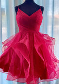 Radiant A-Line V-Neck Mini Tulle Homecoming Dress With Glitter Pleats BM bride