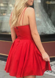 Sophisticated A-Line V-Neck Sleeveless Satin Mini Homecoming Dress With Pockets BM bride