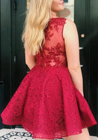 Beautiful A-Line V-Neck Sleeveless Lace Mini Homecoming Dress With Beading BM bride
