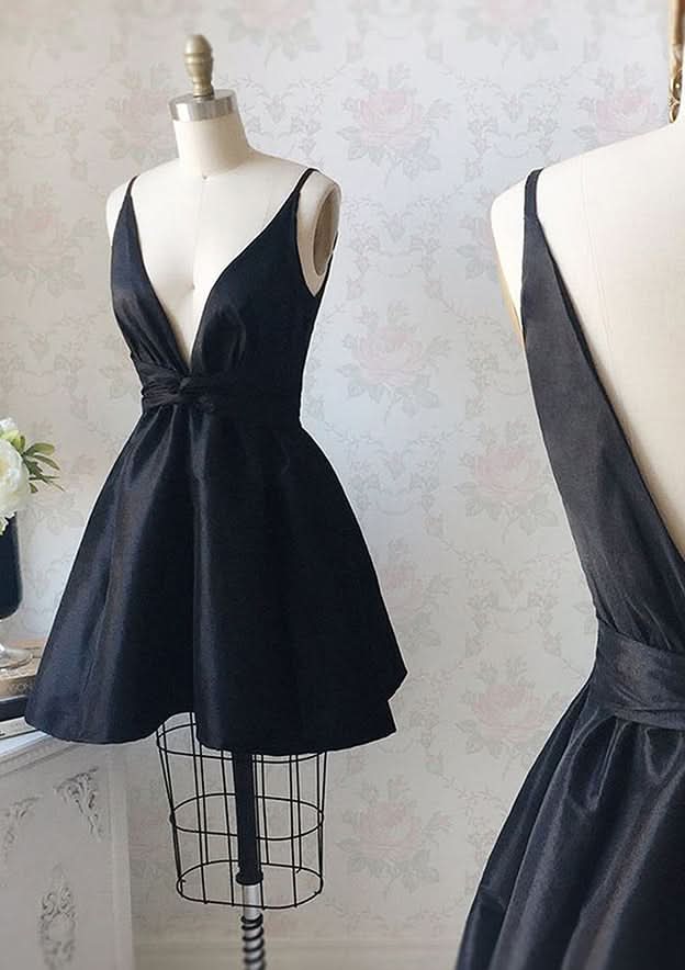 Elegant A-Line V-Neck Sleeveless Taffeta Mini Homecoming Dress With Ruffles BM bride