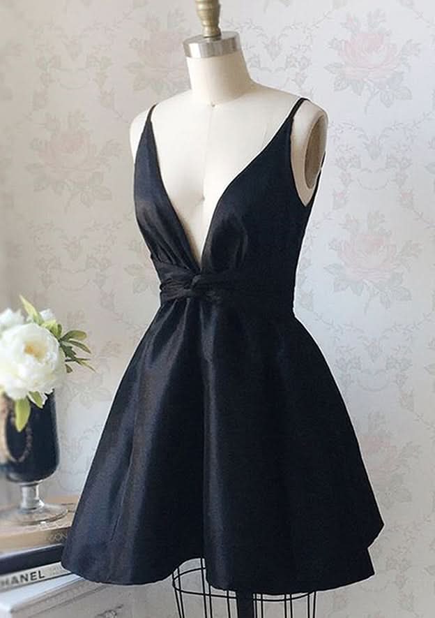 Elegant A-Line V-Neck Sleeveless Taffeta Mini Homecoming Dress With Ruffles BM bride