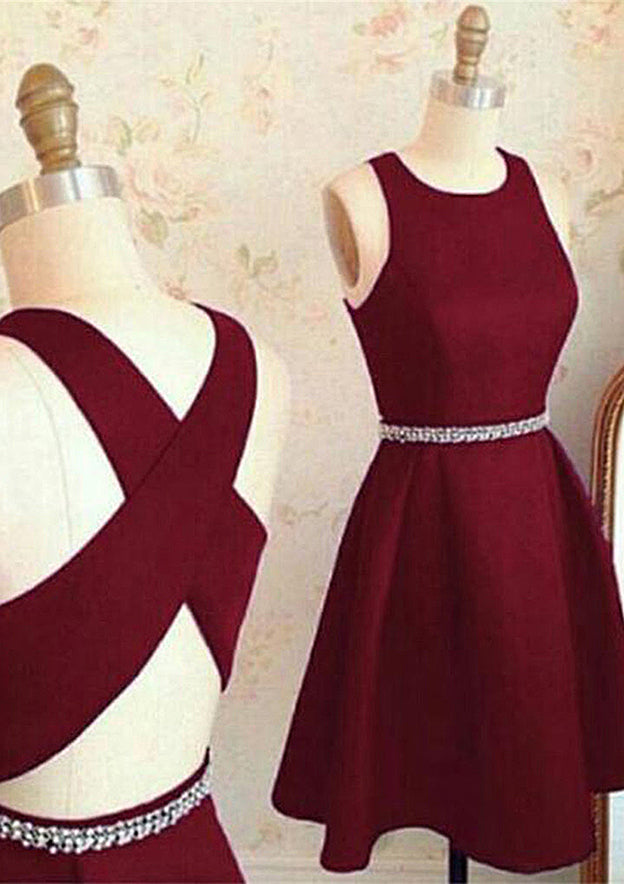 Modern A-Line Bateau Sleeveless Mini Homecoming Dress With Beading Bandage BM bride