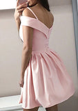 Lovely A-Line Off-The-Shoulder Sleeveless Satin Mini Homecoming Dress With Ruffles BM bride