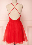 Graceful A-Line V-Neck Sleeveless Tulle Mini Homecoming Dress With Pleats BM bride