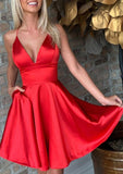 Radiant A-Line V-Neck Sleeveless Charmeuse Mini Homecoming Dress With Pockets BM bride