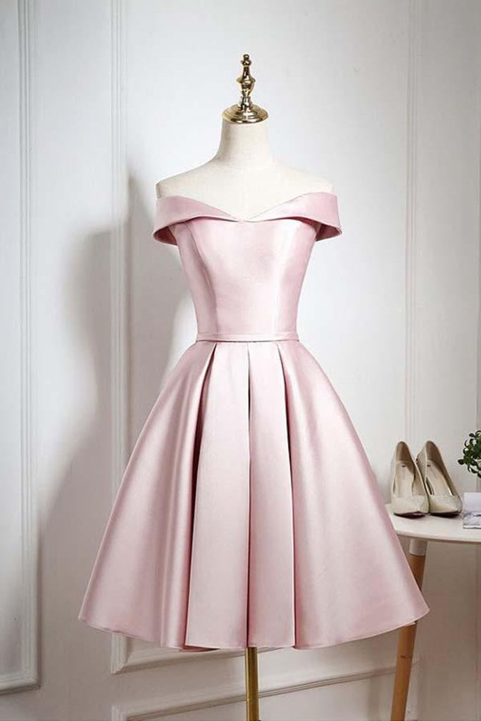 Stylish A-Line Off-The-Shoulder Sleeveless Satin Mini Homecoming Dress BM bride