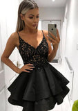 Elegant A-Line V-Neck Sleeveless Taffeta Mini Homecoming Dress With Appliqued Beading BM bride