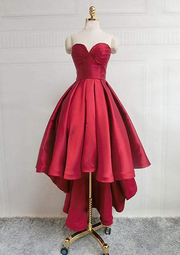 Modern A-Line Sweetheart Sleeveless Satin Asymmetrical Homecoming Dress With Pleats BM bride