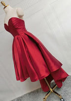 Modern A-Line Sweetheart Sleeveless Satin Asymmetrical Homecoming Dress With Pleats BM bride