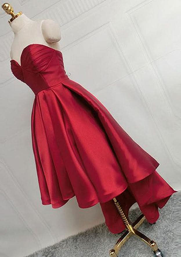Modern A-Line Sweetheart Sleeveless Satin Asymmetrical Homecoming Dress With Pleats BM bride
