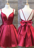 Stylish A-Line V-Neck Sleeveless Satin Mini Homecoming Dress With Bowknot BM bride