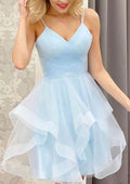 Stylish A-Line V-Neck Sleeveless Tulle Mini Homecoming Dress With Beading Pleats BM bride