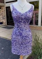Glittering Sheath V-Neck Sleeveless Sequined Mini Homecoming Dress BM bride