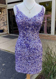 Glittering Sheath V-Neck Sleeveless Sequined Mini Homecoming Dress BM bride