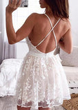 Chic A-Line V-Neck Sleeveless Mini Lace Homecoming Dress BM bride