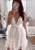 Chic A-Line V-Neck Sleeveless Mini Lace Homecoming Dress BM bride