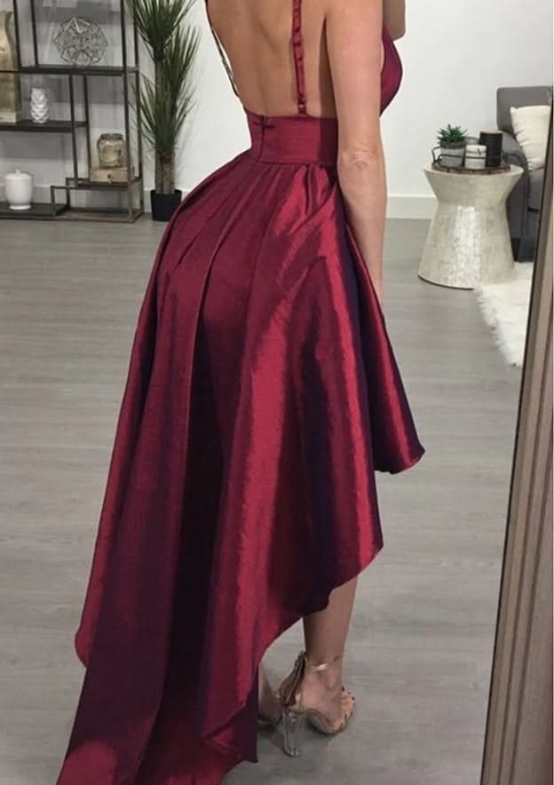 Unique A-Line V-Neck Sleeveless Taffeta Asymmetrical Homecoming Dress BM bride