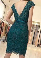 Elegant Sheath/Column V-Neck Sleeveless Lace Knee-Length Homecoming Dress With Beading BM bride