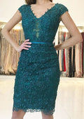 Elegant Sheath/Column V-Neck Sleeveless Lace Knee-Length Homecoming Dress With Beading BM bride